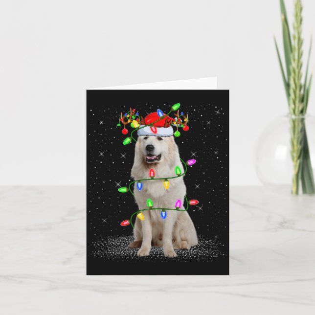 Cartão Great Pyrenees Dog Xmas Lights Santa Pet Dog Lover (Frente)