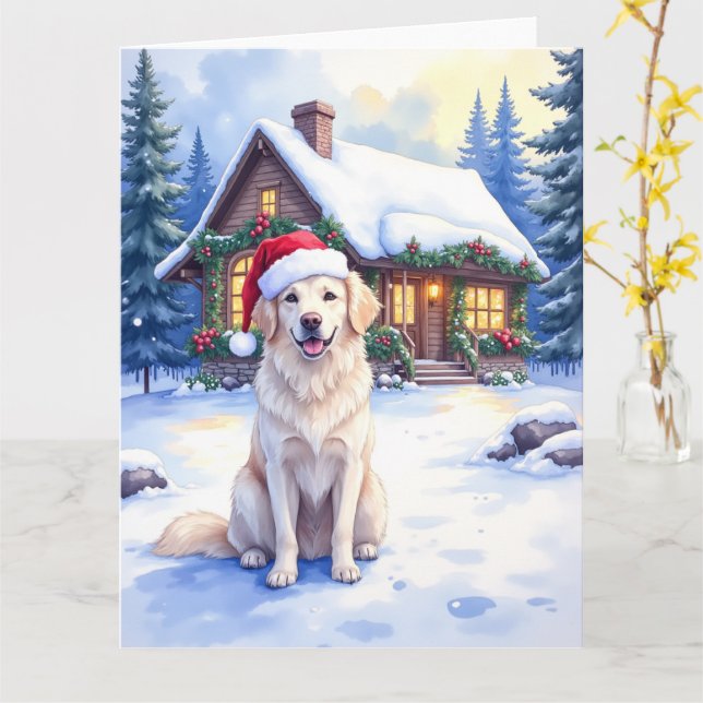 Cartão Great Pyrenees Snowy Mountain Lodge Santa Hat (Flor Amarela)