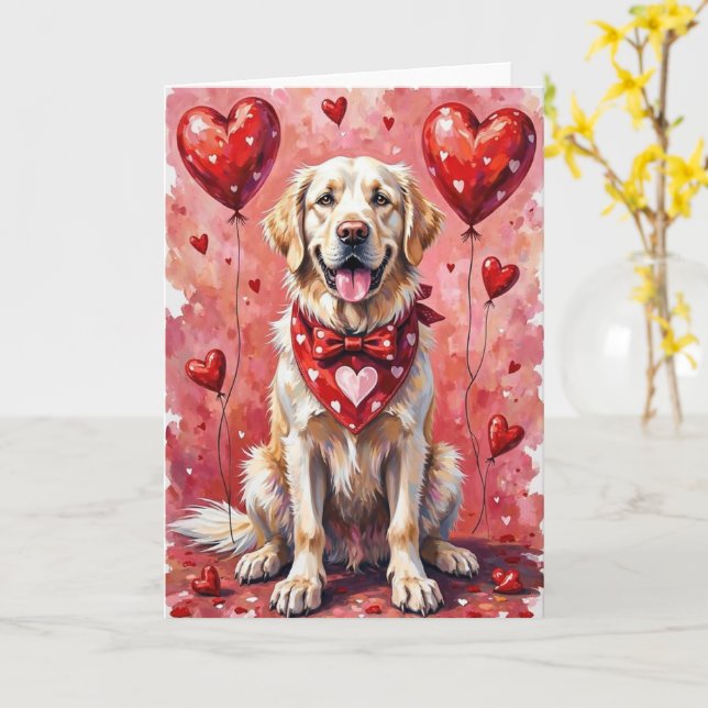 Cartão Great Pyrenees Valentine’s Day Dog with Hearts Red (Flor Amarela)