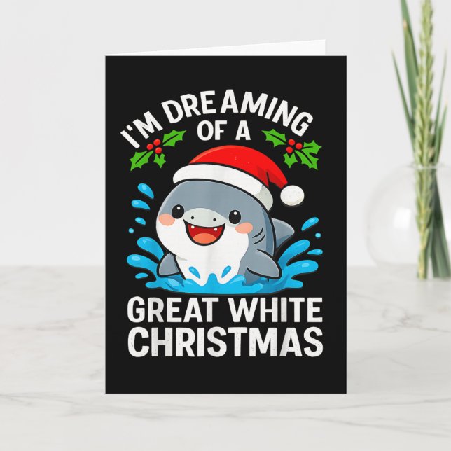 Cartão Great White Christmas Shark Funny Santa Holiday Pu (Frente)