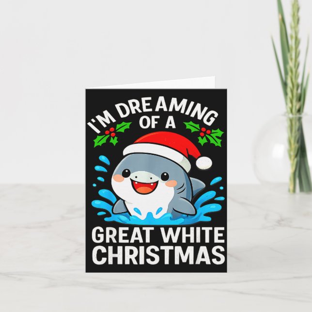 Cartão Great White Christmas Shark Funny Santa Holiday Pu (Frente)