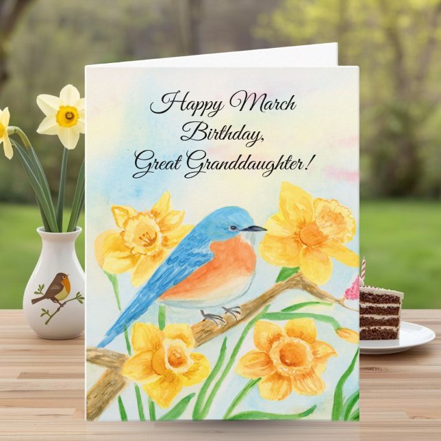 Cartão GreatGranddaughter Happy March Birthday Blue Bird  (Criador carregado)