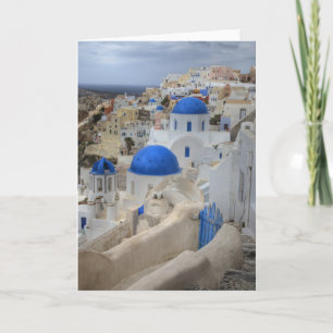 Cartão Greece, Santorini. Bell tower and blue domes of 3