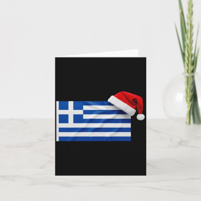 Cartão Greek Flag Santa Hat Funny Greece Christmas Holida (Frente)