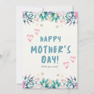 Cartão Green and Pink Floral Watercolor Happy Mothers Day