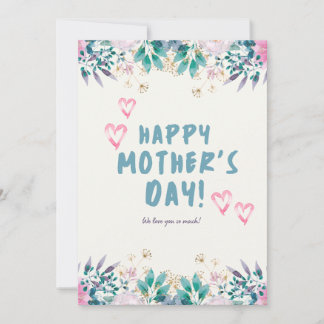 Cartão Green and Pink Floral Watercolor Happy Mothers Day