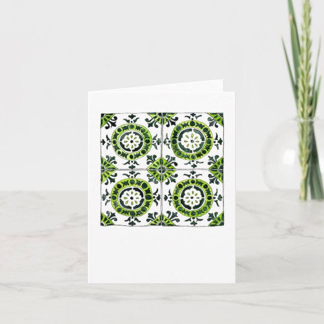 Cartão Green and White Circular Patterned Tile (Frente)