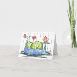 Cartão Green Apples Cupcake and Flowers Note Card