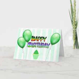 Cartão Green Balloons Happy Birday Card