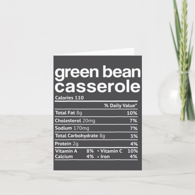 Cartão Green Bean Cerole Nutrition Facts Funny Thanksg  (Frente)