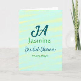 Cartão Green blue pastel watercolor bridal shower name da