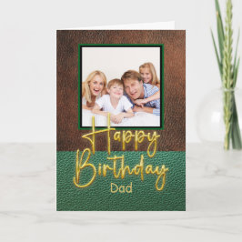 Cartão Green & Brown leather Gold Script Dad Birthday