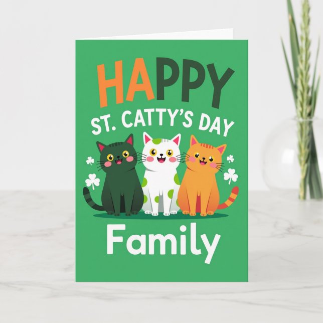 Cartão Green Cats Family Happy Card (Frente)