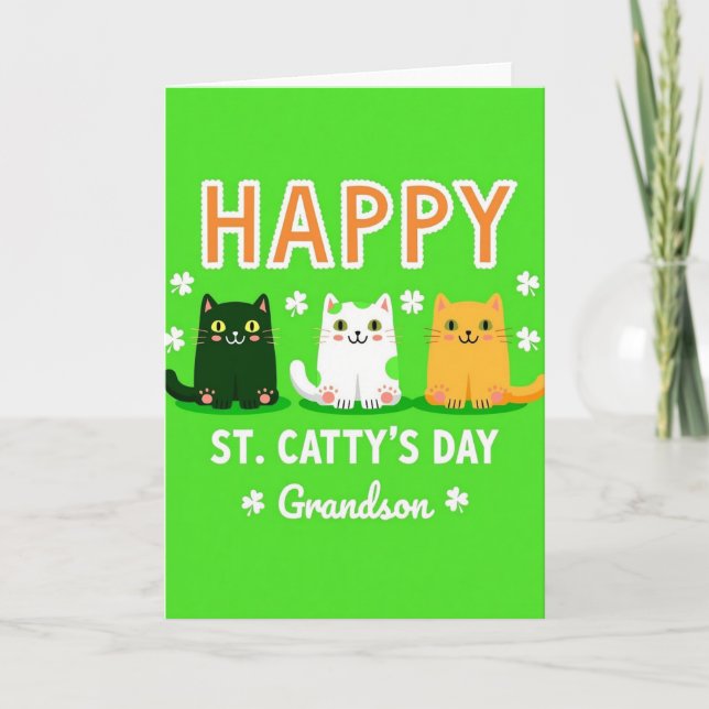 Cartão Green Cats Grandson Card (Frente)