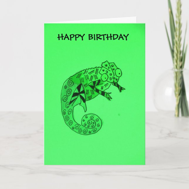 Cartão Green chameleon ink kid's birthday card (Frente)
