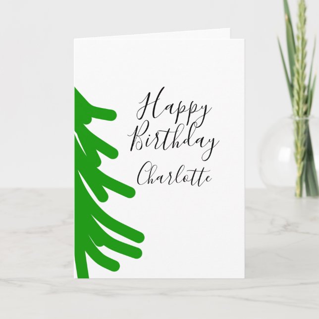 Cartão Green Christmas tree happy birthday December winte (Frente)