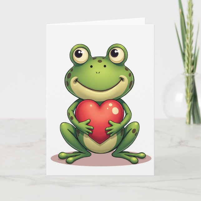 Cartão Green Cute Frog Heart Card (Frente)