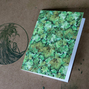Cartão Green English Ivy Nature Watercolor Pattern