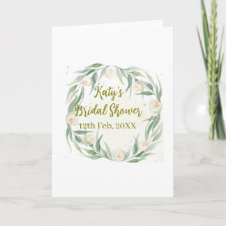 Cartão Green eucalyptus floral bridal shower name date go