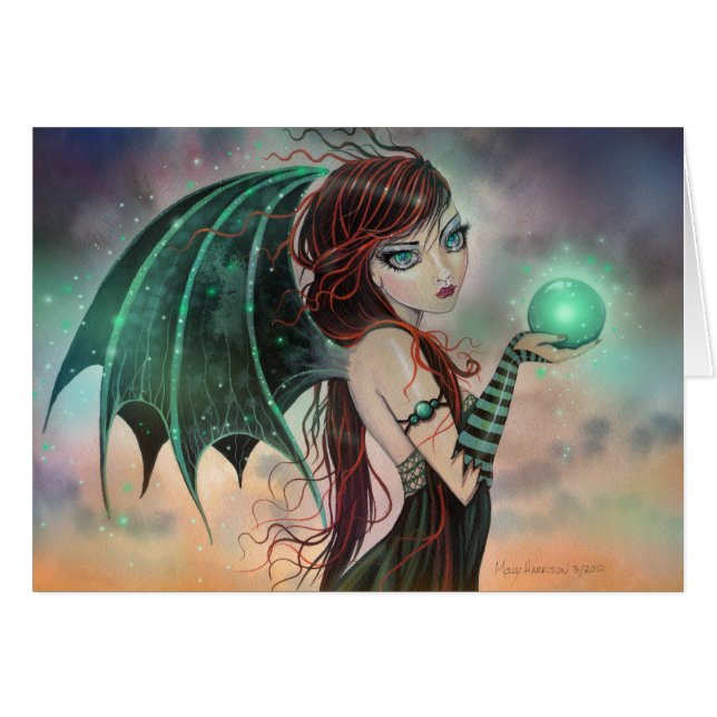 Cartão Green Fantasy Vampire Gothic Fairy Art (Frente Horizontal)