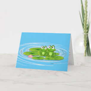 Cartão green frogs on lily pad birthday