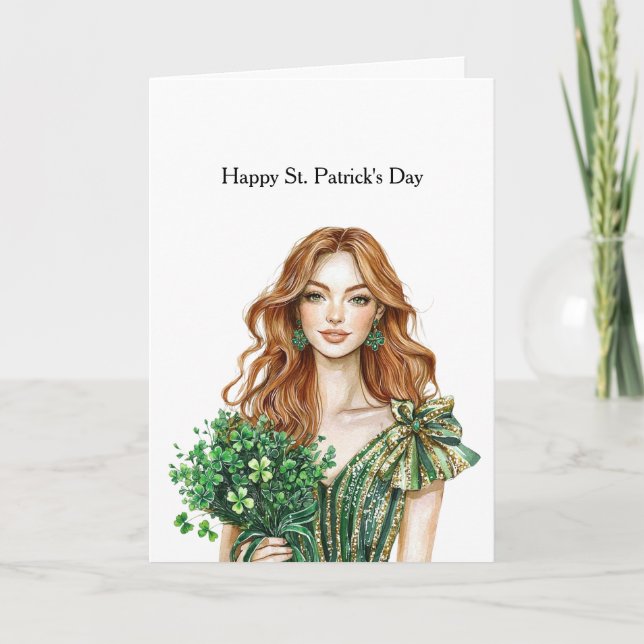 Cartão Green Gold Glitz Shamrock St. Patrick's Day (Frente)