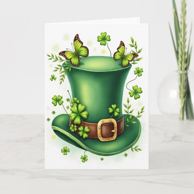 Cartão Green Hat Butterflies Scene Card (Frente)