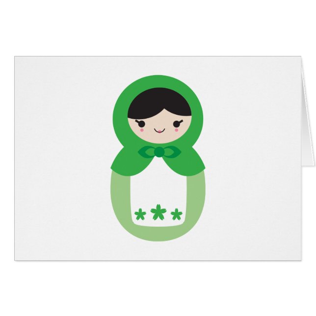 Cartão Green Matryoshka Doll (Frente horizontal)