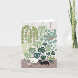 Cartão Green plants and cat house-warming card