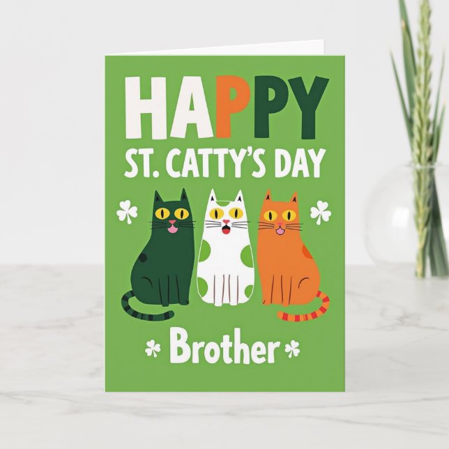 Cartão Green Polka Dot Cats Day Card (Frente)