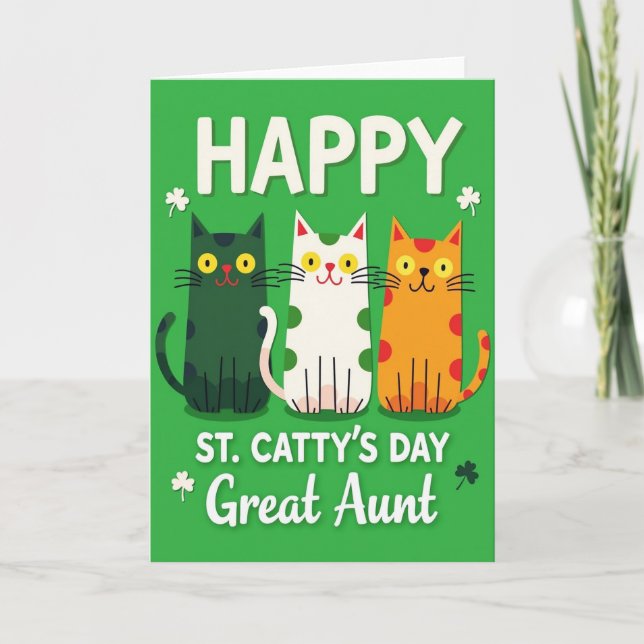 Cartão Green Polka Dots Cats Great Aunt Card (Frente)