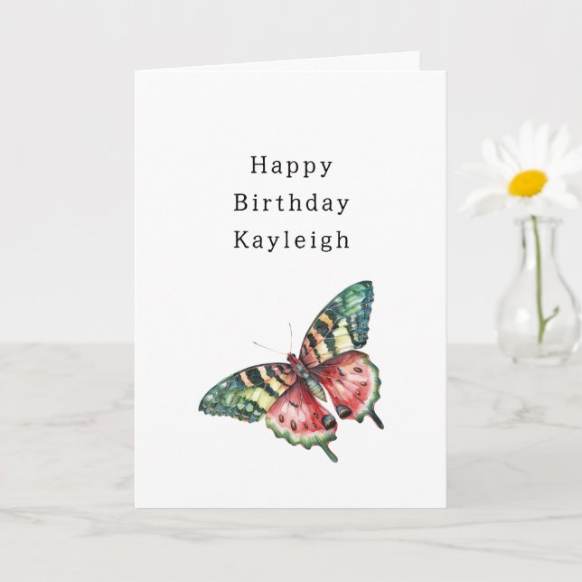 Cartão Green Red Watermelon Butterfly Birthday (Planta pequena)
