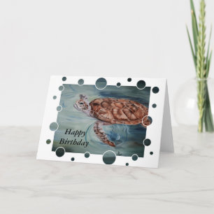 Cartão Green Sea Turtle bubbles Birthday Card