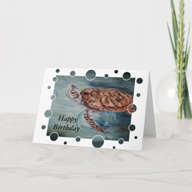 Cartão Green Sea Turtle bubbles Birthday Card (Frente)