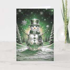 Cartão Green Snowman Snowflakes Holiday Card