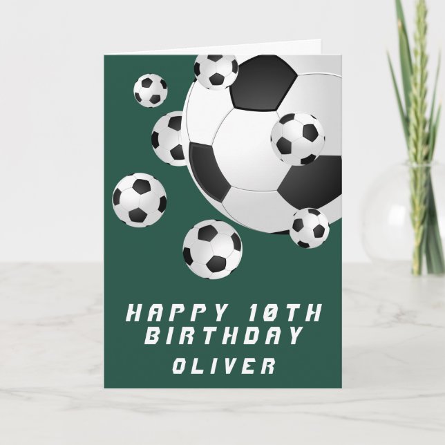 Cartão Green Soccer Football Ball Boy Happy Birthday (Frente)