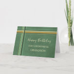 Cartão Green Strips Grandson Birthday<br><div class="desc">Cartão de aniversário para neto com padrão de listras verdes da floresta e verso atencioso.</div>