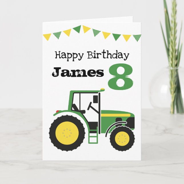 Cartão Green Tractor Personalised Age Birthday Card (Frente)