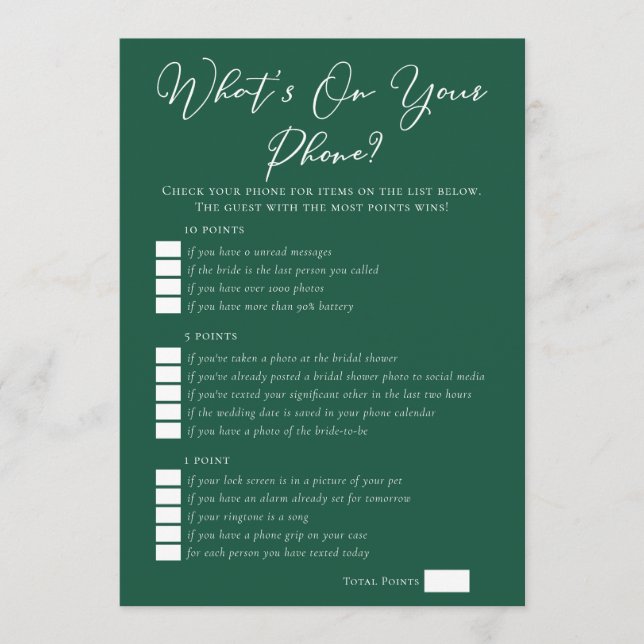 Cartão Green What's On Your Phone Bridal Shower (Frente)