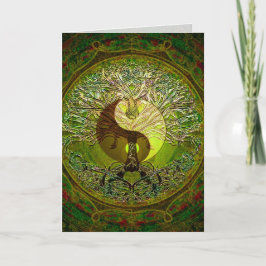 Cartão Green Yin Yang Mandala com Árvore da Vida