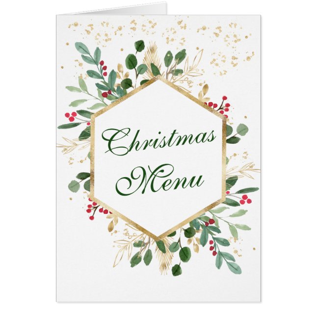 Cartão Greenerage Foliage Red Berry Menu de Natal (Frente)