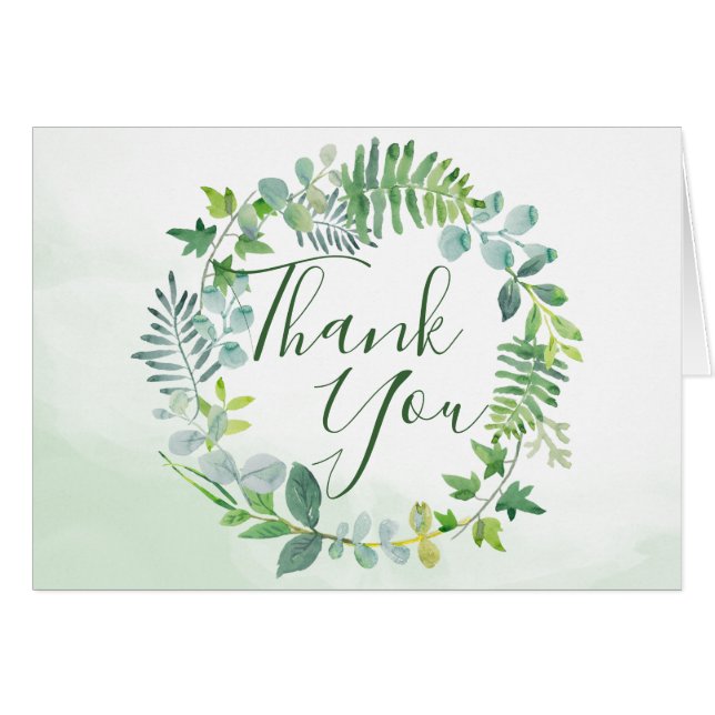 Cartão Greenerage Foliage Wreath Watercolor Obrigado (Frente horizontal)