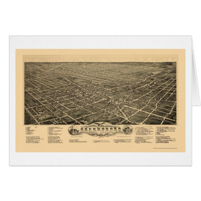 Cartão Greensboro, mapa panorâmico do NC - 1891 (Frente Horizontal)