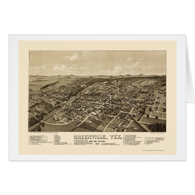 Cartão Greenville, mapa panorâmico de TX - 1886 (Frente Horizontal)
