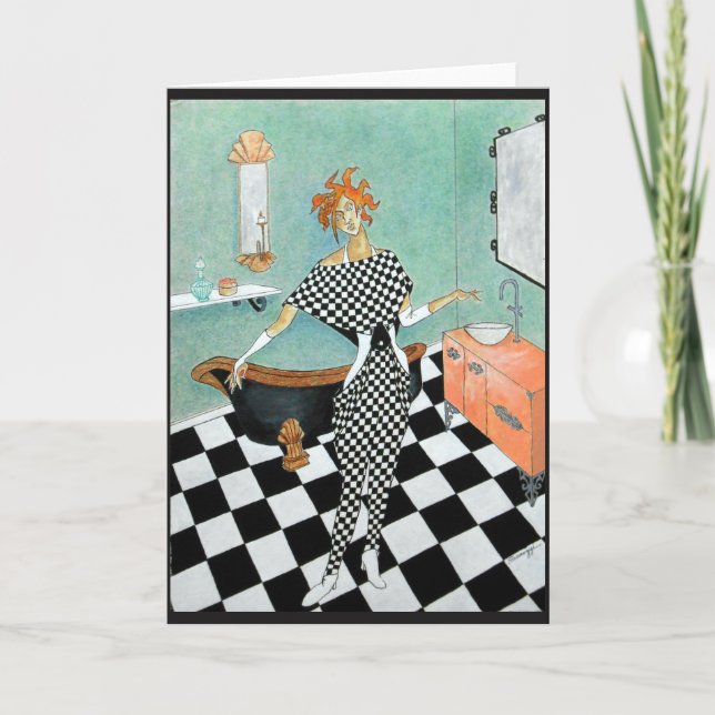 Cartão Greeting Card--Art Deco Woman in Bathroom (Frente)
