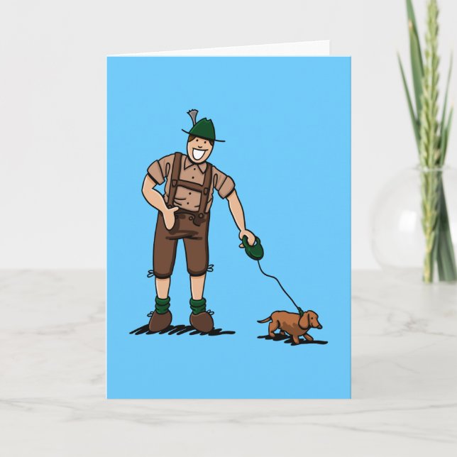 Cartão Greeting Card Bavarian Lederhosen Man Dachshund Do (Frente)