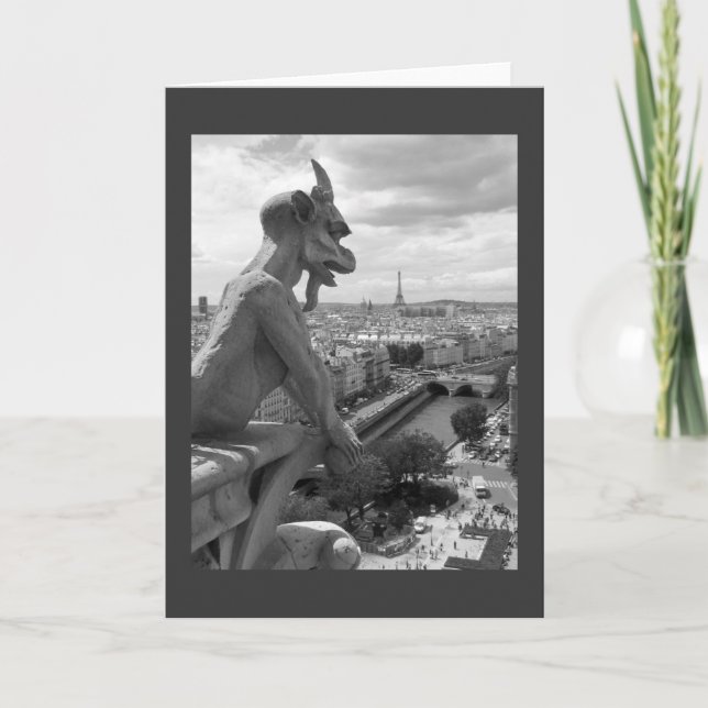 Cartão Greeting card, blank, with Gargoyle, black & white (Frente)