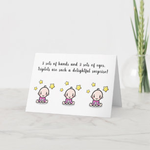 Cartão greeting card for triplets, welcome triplet babys