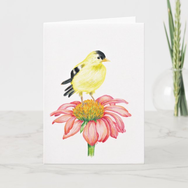 Cartão Greeting Card Goldfinch & Coneflower (Frente)
