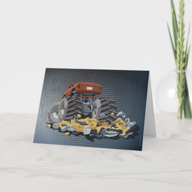 Cartão Greeting Card Monster Truck Crushed Car Grunge (Frente)